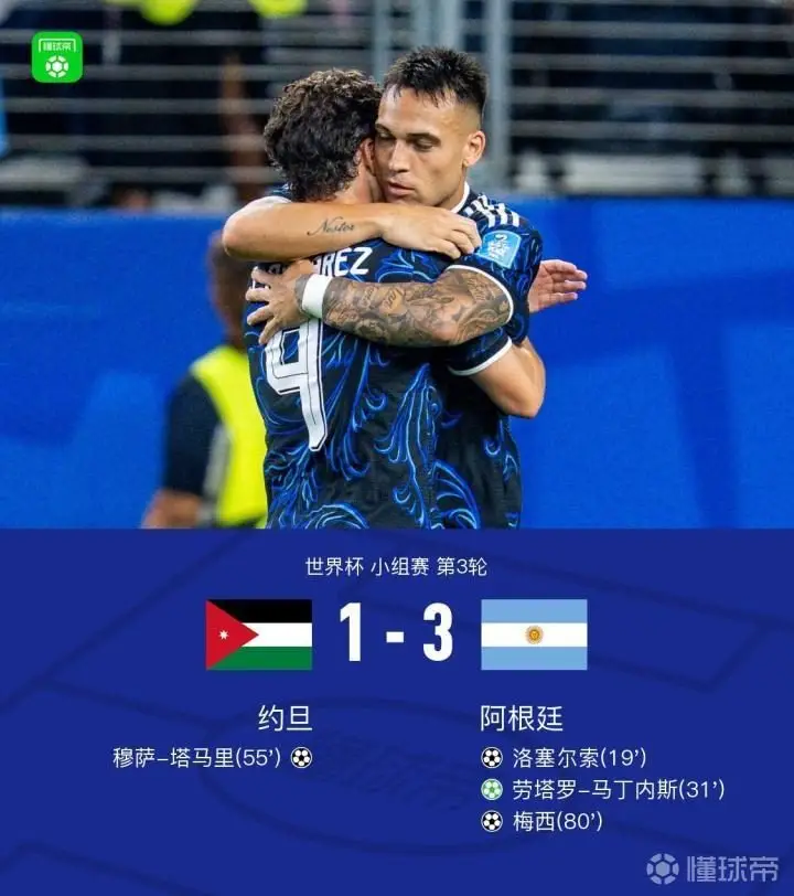 阿根廷3-1约旦,梅西与洛塞尔索各自轰任意球世界波,劳塔罗点射